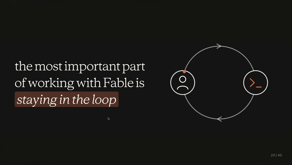 Slide reading: the most important part of working with Fable is staying in the loop